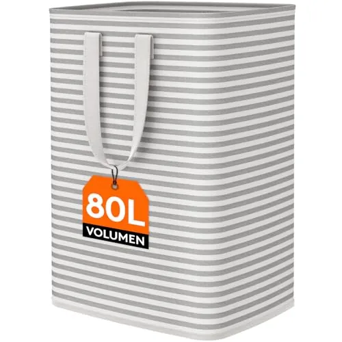 Lifewit Cesto Ropa Sucia, Cesta Ropa Sucia Impermeable con Asas Extendidas, Laundry Basket, Cubo Ropa Sucia Plegable, Bolsa Ropa Sucia para Baño, Dormitorio, Lavadero, 80L, Gris