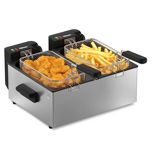 Tristar Freidora Doble de Acero Inoxidable, Capacidad de 2 x 3 L, Función de Doble Termostato, Cubetas Separadas, Para Patatas y Aperitivos, FR-9332