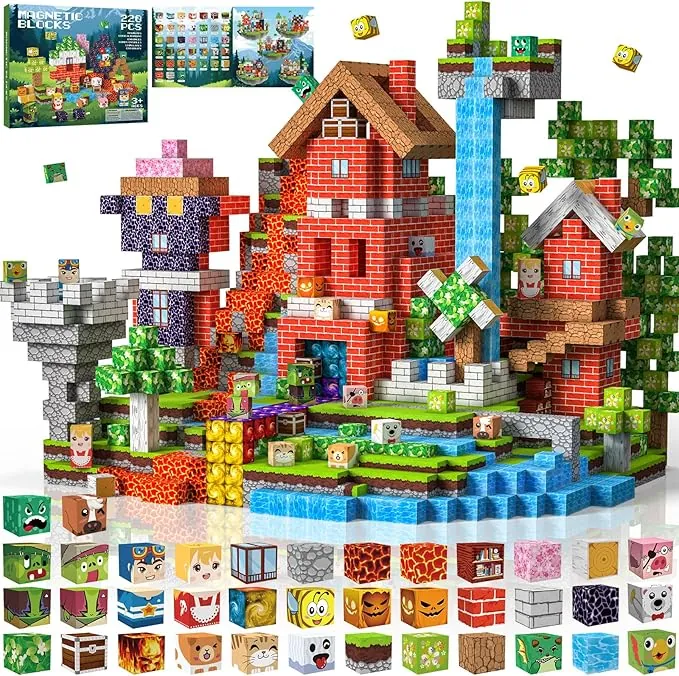 Bloques Magneticos Construccion Niños 220 Piezas 2CM 3+ Magneticas, Juego Magnetic Blocks Tiles Construcción, Juguetes Montessori para Niños 4 5 6 7 8 9 10 11 12 Regalos de Cumpleaños para Niñas
