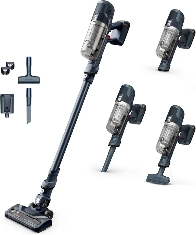 Rowenta XPert 6.60 - Aspiradora escoba versátil sin cable, con 3 funciones en 1 multiespacios, batería de litio, 2 velocidades, gatillo Boost, ligero y portatil, Azul oscuro RH6831