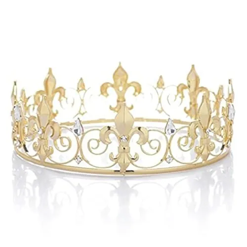 LEEMASING - Coronas de rey completas de metal para hombre; coronas y tiaras reales para cosplay, decoración de boda, fiesta de graduación, accesorios para la cabeza, Medium, Metal