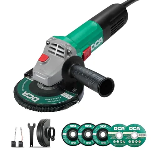 DCA Amoladora Angular 860W 125 mm, 11.800 rpm, Cuerpo Ultra Fino (Circunferencia 178 mm), Carcasa de Engranajes Compacta, 1,6 kg Ligera Radial para Corte y Lijado