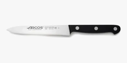 Arcos Serie Universal - Cuchillo Tomatero Cuchillo para Verduras - Hoja de Acero Inoxidable NITRUM 130 mm - Mango de Polioximetileno (POM) Color Negro