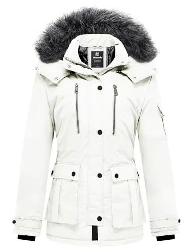 Wantdo Chaqueta de Algodón Invierno Longitud Media Delgada Mujere Blanco M