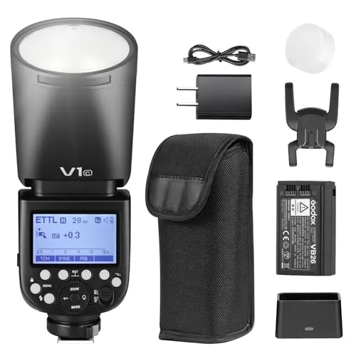 Godox V1C Speedlite Flash, 76Ws 2.4G Sincronización de Alta Velocidad 1/8000s 2600mAh Rundkopf V1 Speedlight para Canon Cámara (V1-C)