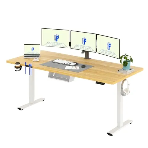 FLEXISPOT Escritorio Elevable Eléctrico 200x80cm, Mesa Escritorio Elevable, Standing Desk Regulable con Memoria, Sistema Anticolisión, Carga 100KG, Mesa Oficina para Casa, Teletrabajo y Gaming, Arce