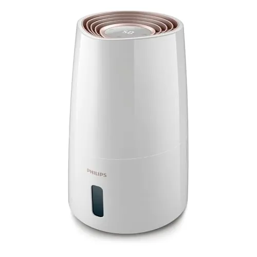 Philips Humidificador Serie 3000, 45 m², 99,97% menos bacterias (NanoCloud), 300 ml/h, 3 velocidades, Modo Sueño, Ultrasonido (33 dB), Sensor, Temporizador, Depósito 3L, Blanco (HU3916/10)