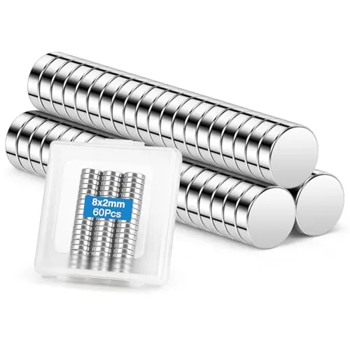 Wzone 8x2mm Imanes Pequeños de Nevera, 60 Imanes Mini imanes de Neodimio Redondos para Oficina, DIY, Frigorífico, Mapa