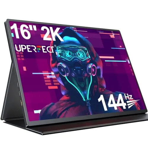 UPERFECT 2K 144Hz 16 Pulgadas QLED Monitor Portátil con Display 2560x1600 16:10 1200:1 Relación de Alto Contraste Mini HDMI USB C para PC Laptop Xbo Switch PS4/5, Pantalla Móvil Compatible con VESA