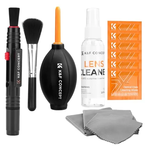 K&F CONCEPT 15 en 1 Kit Profesional de Limpieza para Cámaras DSLR y Electrónicos Sensibles – Incluye Limpiador de Lentes, Accesorios para Filtros y Teléfonos
