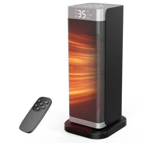 Fitabok Calefactor Eléctrico 2000W PTC Cerámica Silencioso, 3 Niveles de Potencia, Mando a Distancia, Seguridad Anti-vuelco y Sobrecalentamiento, para Dormitorio/Salón/Oficina, Negro