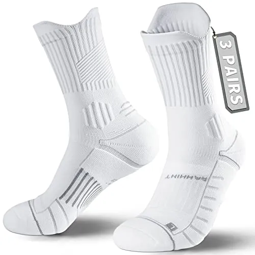 Rahhint Calcetines de Running Largos para Hombre, 3 Pares, Talla 42-47, COOLMAX Transpirables, Antiampollas, Acolchados, con Soporte de Compresión y Arco