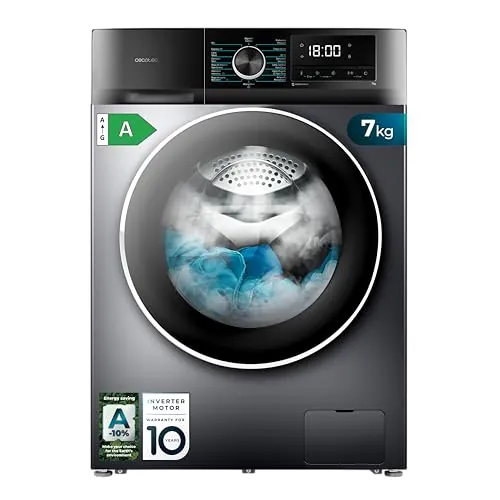 Cecotec Lavadora 7Kg Bolero DressCode 7500 Inverter Steel A. 16 Programas, Baso Consumo, Motor Inverter plus, SteamMax, Pearl Drum, Delay Start, Drum Clean, Display, Allergy Care, Función Stop&Go