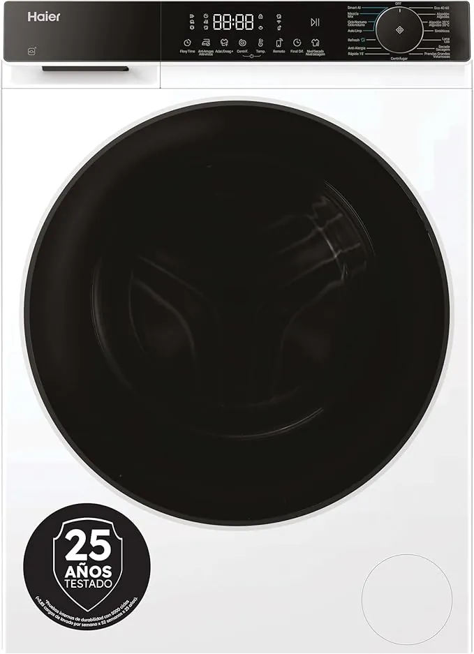 Haier X 7 HWD80BP14357TUIB Lavadora Secadora, Capacidad 8KG + 5KG, Motor Inverter, Wifi, Tecnología Antibacterias, Refresh, Inicio diferido, Detector Kg, 60cm ancho, 1400 RPM, 16 programas, Blanco