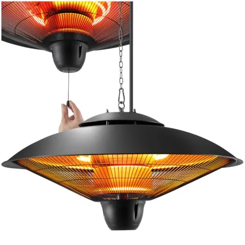 tectake® Calefactor Infrarrojo Colgante, Uso en Interiores y Exteriores, 2 Niveles de Potencia, Estufa Exterior de Aluminio, Calentador Habitacion, Ideal para Alérgicos, Calefactor Para Baño - Negro