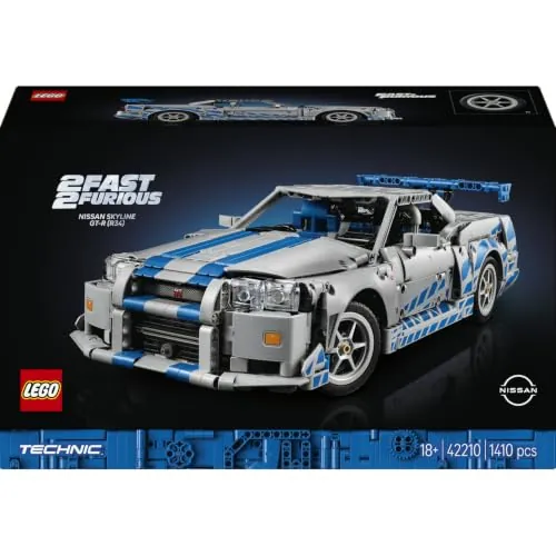 LEGO Technic Coche Nissan Skyline GT-R (R34) de 2 Fast 2 Furious 42210 | Set para adultos, suspensión y motor de 6 cilindros, maqueta de coche, función de derrape, regalo de cumpleaños, 1410 piezas