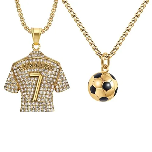 Collar de jersey de 2 piezas número 7, colgante de jersey, collar de diamantes número 7 niños cadena de cresta de hip hop, regalo para amantes de los juegos de pelota