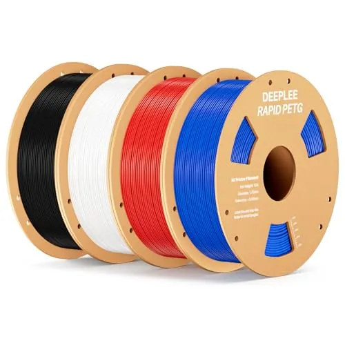 DEEPLEE PETG Rápido 1.75 mm, Negro, Blanco, Rojo y Azul, Pack 4 x 1 kg