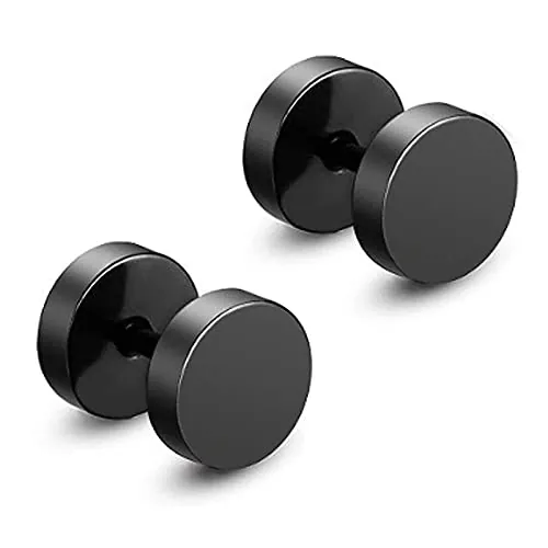 Zeayebsr 1 pares Pendientes Hip Hop Tapones Pendientes de Hombre Mujer Redondos de Acero Inoxidable 5mm Negros Pulidos Aretes Unisex