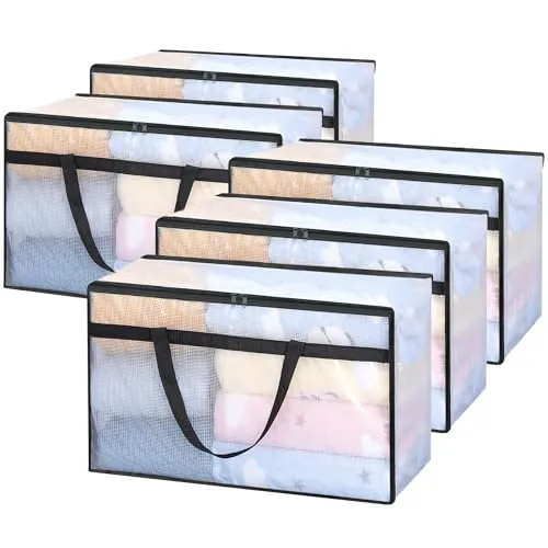 Vieshful 5 Bolsas Almacenaje 60L Transparentes Con Cremallera | Con Asas, Bolsas Plásticas Para Edredón Mantas Ropa Bebé, Mudanza, Almacenaje Bajo Cama