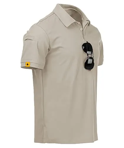JACKETOWN Polo Manga Corta para Hombre Secado Rápido Transpirable Polo Tenis Polo Verano para Hombre Golf Camisa Deportiva Casual Basic(Caqui Claro 4XL)