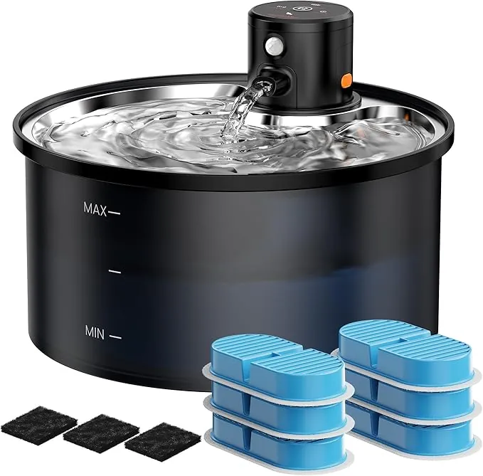 Fuente para Gatos sin Cable: Bebedero Gatos Automatico - Fuente Gatos con Sensor de Movimiento - 3.2L Fuente Agua Gatos con Bateria 4000mAh Recargable - 3 Modos - con 6 Filtros + 3 Esponjas