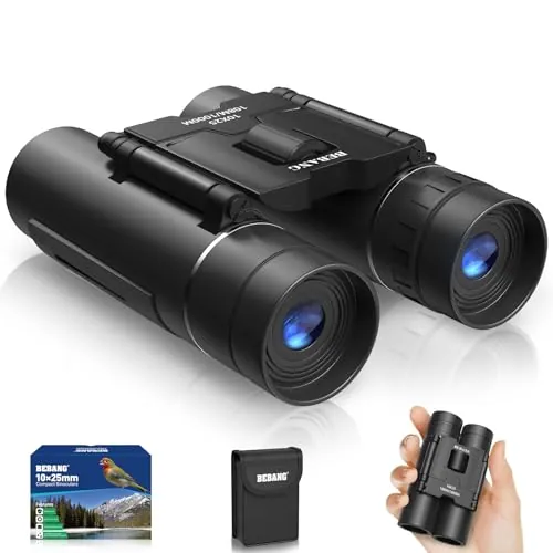 Prismáticos 10x25 para Niños Adultos, Compactos Ligeros Mini Prismaticos para Observación de Aves Viajes Estrellas Caza Deportes