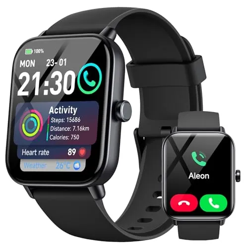 aeac Reloj Inteligente Hombre Mujer con Llamadas,Whatsapp Notificaciones, 1.8" Smartwatch Hombre y Voz de Alexa,120+ Modos Deportes IP68 SpO2/Pulsómetro/Monitor de Sueño Relojes para iPhone Android