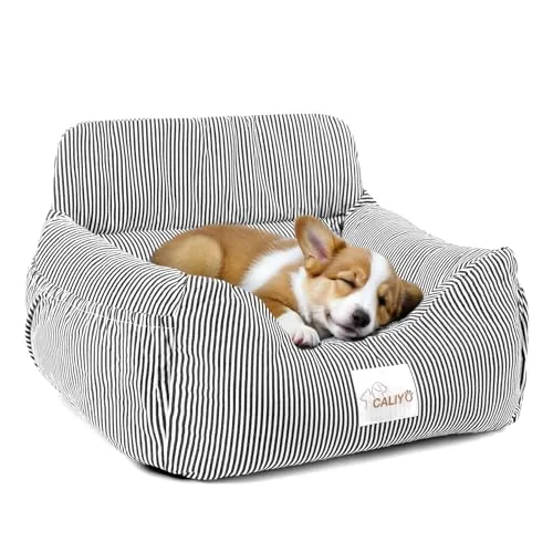CALIYO Asiento de Coche para Perros, cinturón de Seguridad – Asiento de Coche Lavable en Negro/Blanco para Perros pequeños, medianos y Grandes, Asiento Trasero para Perros, Cama para Perros, Coche,