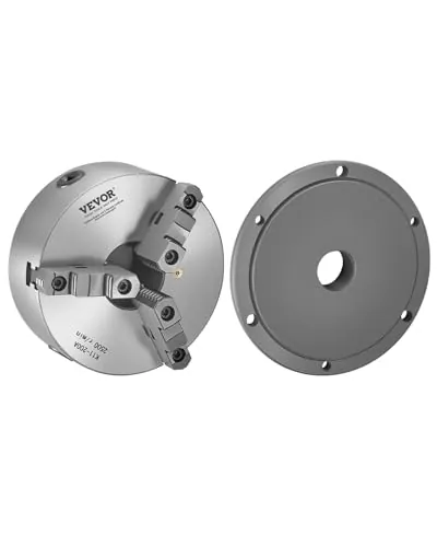 VEVOR Mandril de Torno de 3 Mordazas Diámetro Exterior de 200 mm, Autocentrante con Placa de Soporte Roscada, Rango de Sujeción de 4-200 mm con Tornillos de Llave en T para Torno de Madera y Metal