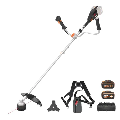 WORX WG084E Desbrozadora Inalámbrica 40V Motor Brushless, Hoja 25,5cm, Alambre 38cm, Mango Guidón, Compacta y Ligera, Sin Batería ni Cargador