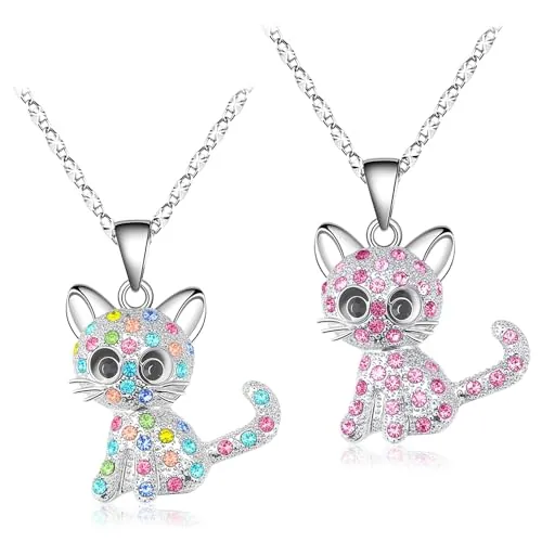 HMCEY 2 Piezas Collar Niña Gato,Colgantes de Gatos,Collar de Amistad,Collars Mujeres Regalo Bodas,Collars Collares Lindos para Cumpleaños,Diamantes,Mejores Amigas,Navidad,Aniversario,Fiesta Graduación