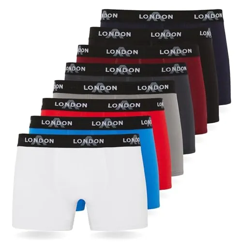 FM London - Bóxers para hombre, suaves, ropa interior elástica para uso diario paquete de 4/8, Multicolor (Pack de 8), XL