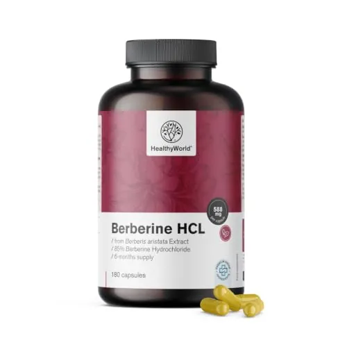 HealthyWorld Berberina HCL 500 mg – Berberis Aristata – 180 cápsulas