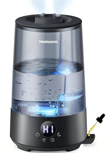 Homvana Humidificador Bebes Mocos y Tos, 3.6L Cool Mist Silencioso, Top-Fill 34 Horas de Funcionamiento, con Bandeja de Aroma, BPA Free Bebés y Plantas, 7 Color Light, Sleep Mode, Negro