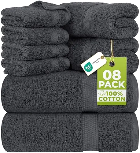 Utopia Towels - Juego Toallas Baño Completo 8 Piezas (Gris)