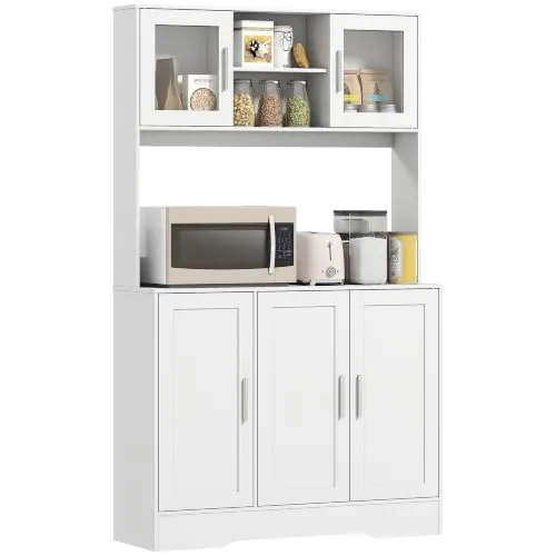 HOMCOM Alacena de Cocina, con 2 Puertas de Vidrio 108x35x180 cm Blanco