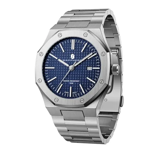 SAPPHERO Reloj Hombre Analógico Elegante | Movimiento Cuarzo Función Luminosa Indicador de Fecha | Reloj de Moda Plata Oro para Hombre de Negocios y Uso Diario