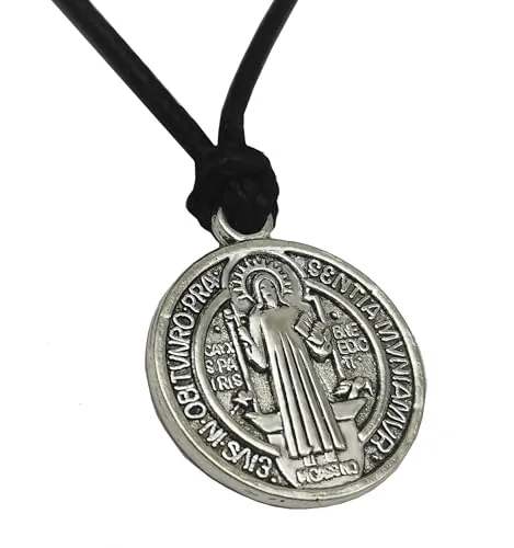 Medalla de San Benito grande, baño plateado 5 micras. San Benito medalla Protección, Cordón con cierres Regalo Parejas, San Benito 2 cm Hombre Mujer