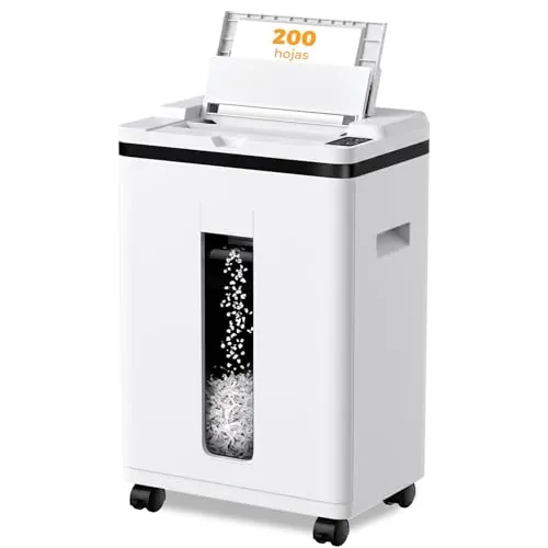 200 Hojas Trituradora de Papel con Alimentación Automática, 60 min Continuo, Nivel P-4, Destructora Eléctrica, Papelera 20L, para Oficina/Casa/Industrial/Hogar