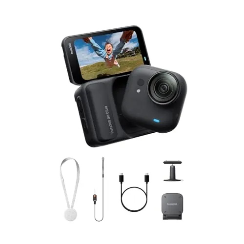 Insta360 GO Ultra Paquete básico - Pequeña cámara 4K Manos Libres, Ligera y Portable, Excelencia con Poca luz, Montaje polivalente,200 min de batería, Impermeable 10 Metros, Bici