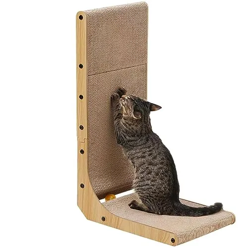 FUKUMARU Rascador para Gatos de 68 cm de Altura, rascador Vertical en Forma de L, con Pelota de Juguete, Alfombrillas rascadoras de cartón Paredes y Esquinas，Talla Grande