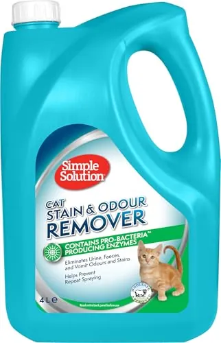 Simple Solution Removedor de Manchas y Olores de Gatos, Limpiador Enzimático con Poder de Limpieza Pro-Bacterias - 4 litros