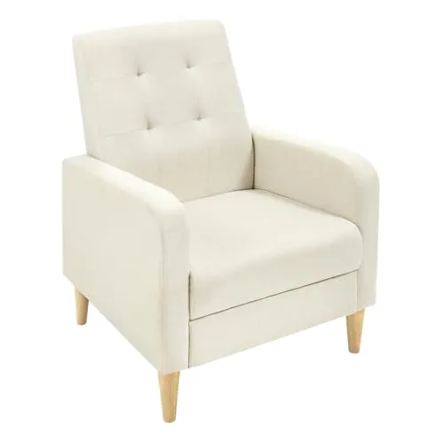 WOLTU Sillon de Relax, con Respaldo Alto, Patas Madera Maciza, Beige