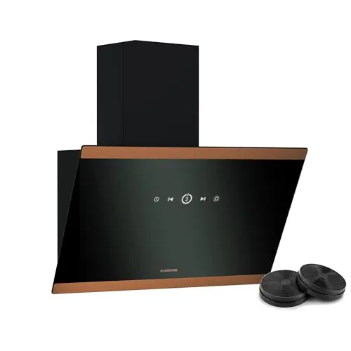 Klarstein Flashline Campana Extractora - 60Cm Pantalla Táctil, 524 M³/H, A++ Eficiencia Energética, Iluminación LED, Silenciosa 34,5 Db, Negra & Cobre, Modo Extracción & Recirculación
