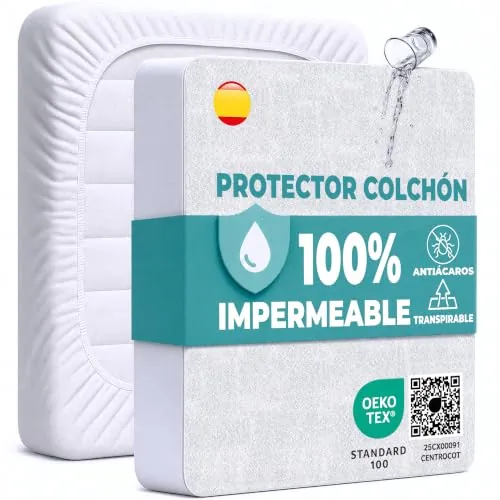 Protector Colchón 60x120 cm Funda Colchón Impermeable de Algodón Sábana Impermeable Protectora para Cuna Cubre Colchón Transpirable Cover Hipoalergénico Antiácaros Antibact. Lavable a Máquina