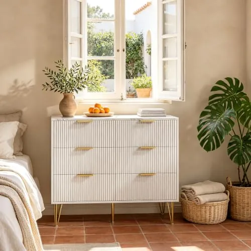 Wumagin Cómoda de 6 Cajones para Dormitorio Cajonera 100 cm, Cómoda Blanca 6 Cajones para Habitación y salón