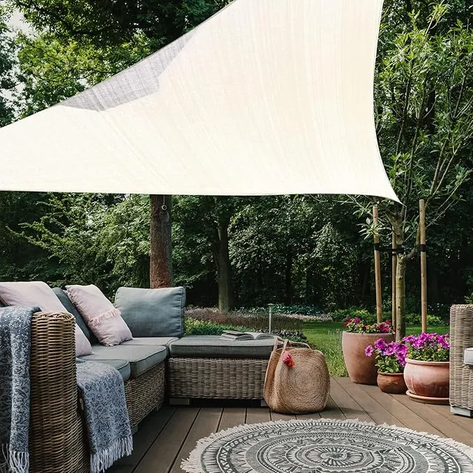 HAIKUS Toldo Vela Triangular 5x5x7,1 m, Vela de Sombra Triángulo Rectángulo HDPE, Transpirable, Resistente y 98% Protección Rayos UV para Exterior, Jardín, Terrazas (Blanco)