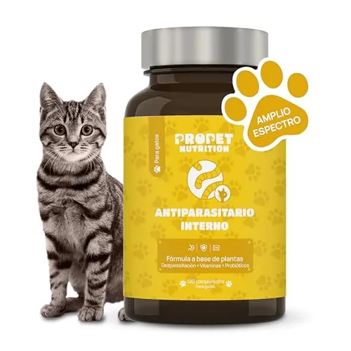 Desparasitente Gatos Interno. 100% Natural. 120 Dosis. 12 Plantas de Rápida Absorción y Eficacia. con Malta, Vitaminas y Probióticos. Antiparasitario Gatos. Desaparasita, Repara y Previene