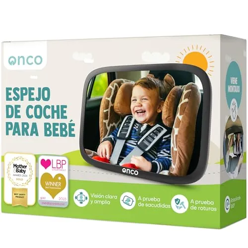 Onco Espejo Coche Bebé Asiento Trasero - 100% a Prueba de Roturas - Conduce Seguro y Observa a Tu Hijo - Accesorios Esenciales para Padres Primerizos - Ganador del Premio LovedByParents